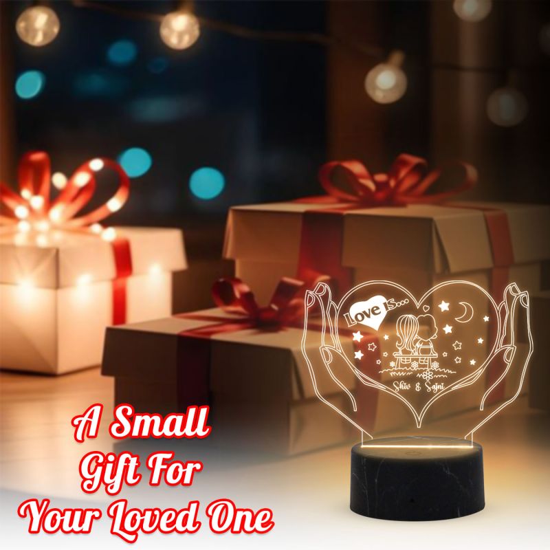 Heart Shape Couple Night Lamp Personalized Name Light